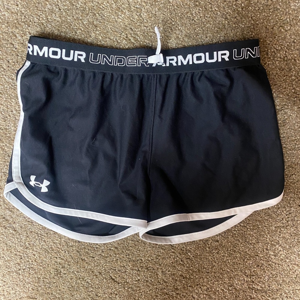 Under Armour Heatgear Running Shorts Girls Youth Large Black Loose Drawstring